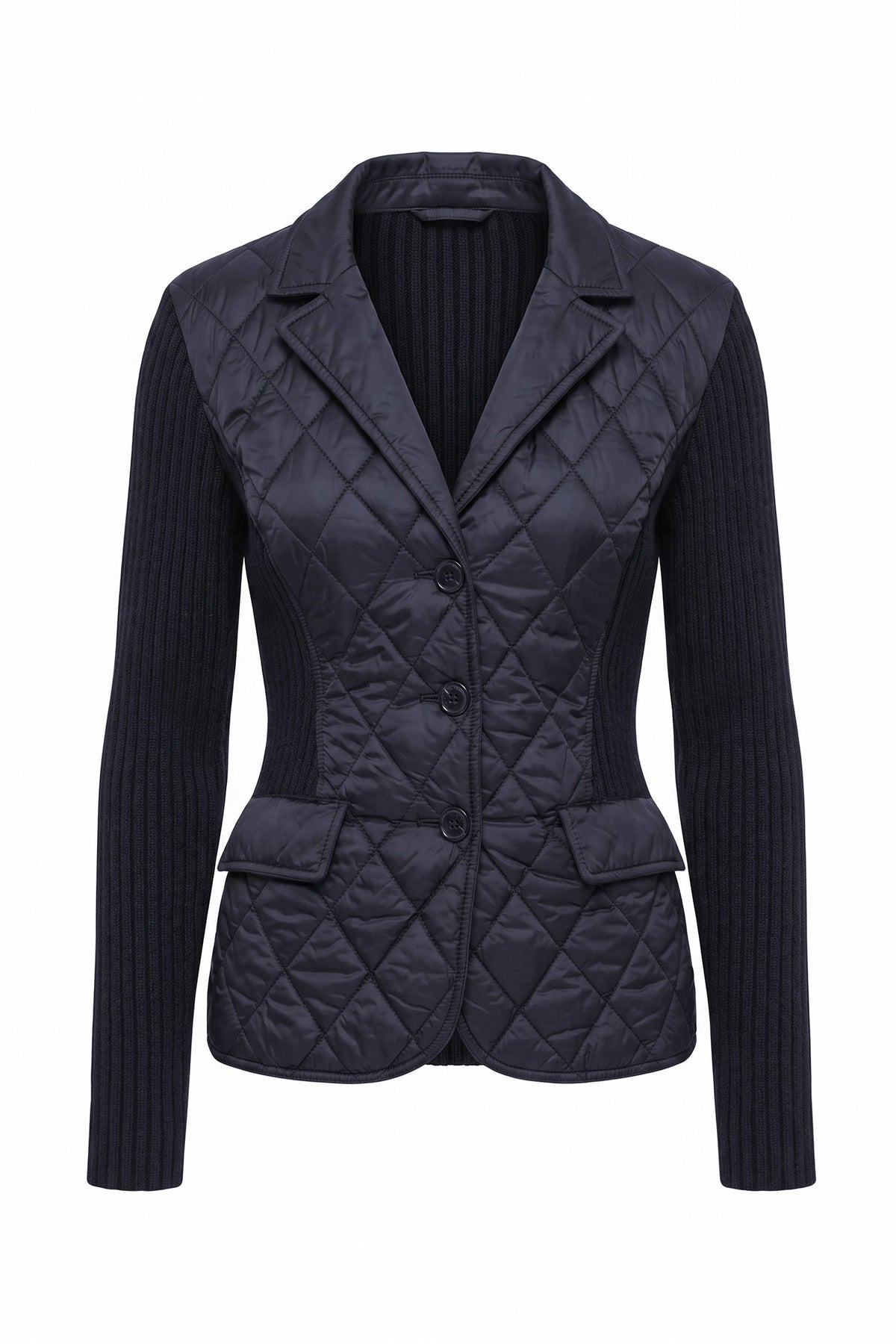 Sora Mixed Media Quilted Front 3-Button Blazer