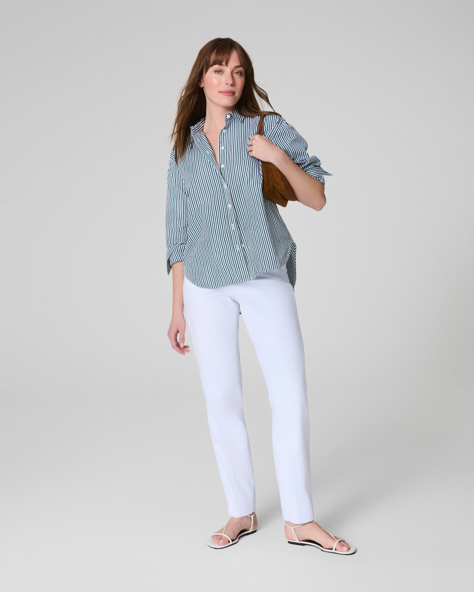 SPANX® Poplin Oversized Button - Up Shirt | Classic White/Timeless Navy/Ivy by Spanx at Shirley Shoppe