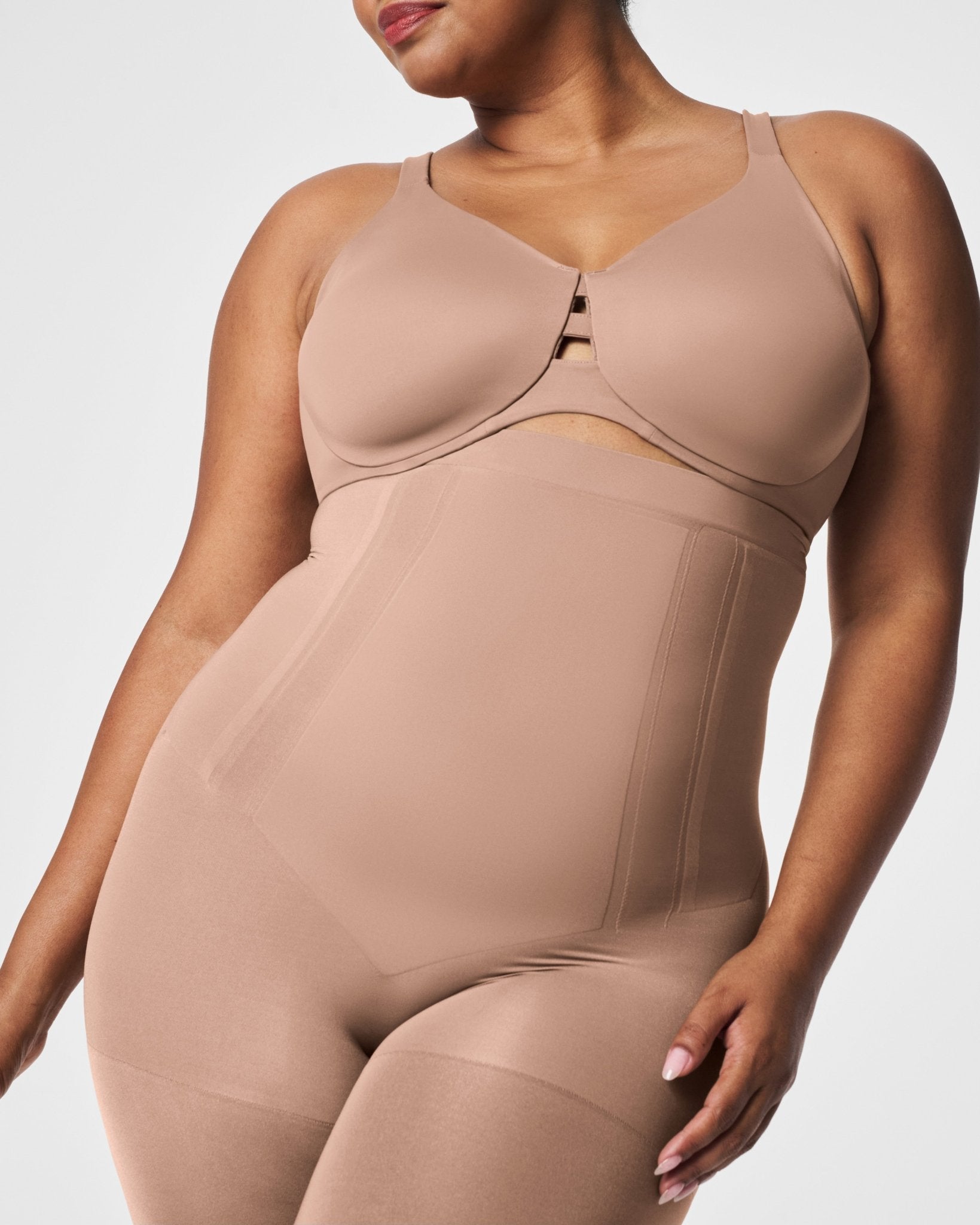 SPANXsculpt™ OnCore High - Waisted Mid - Thigh Short | Cafe Au Lait by Spanx at Shirley Shoppe
