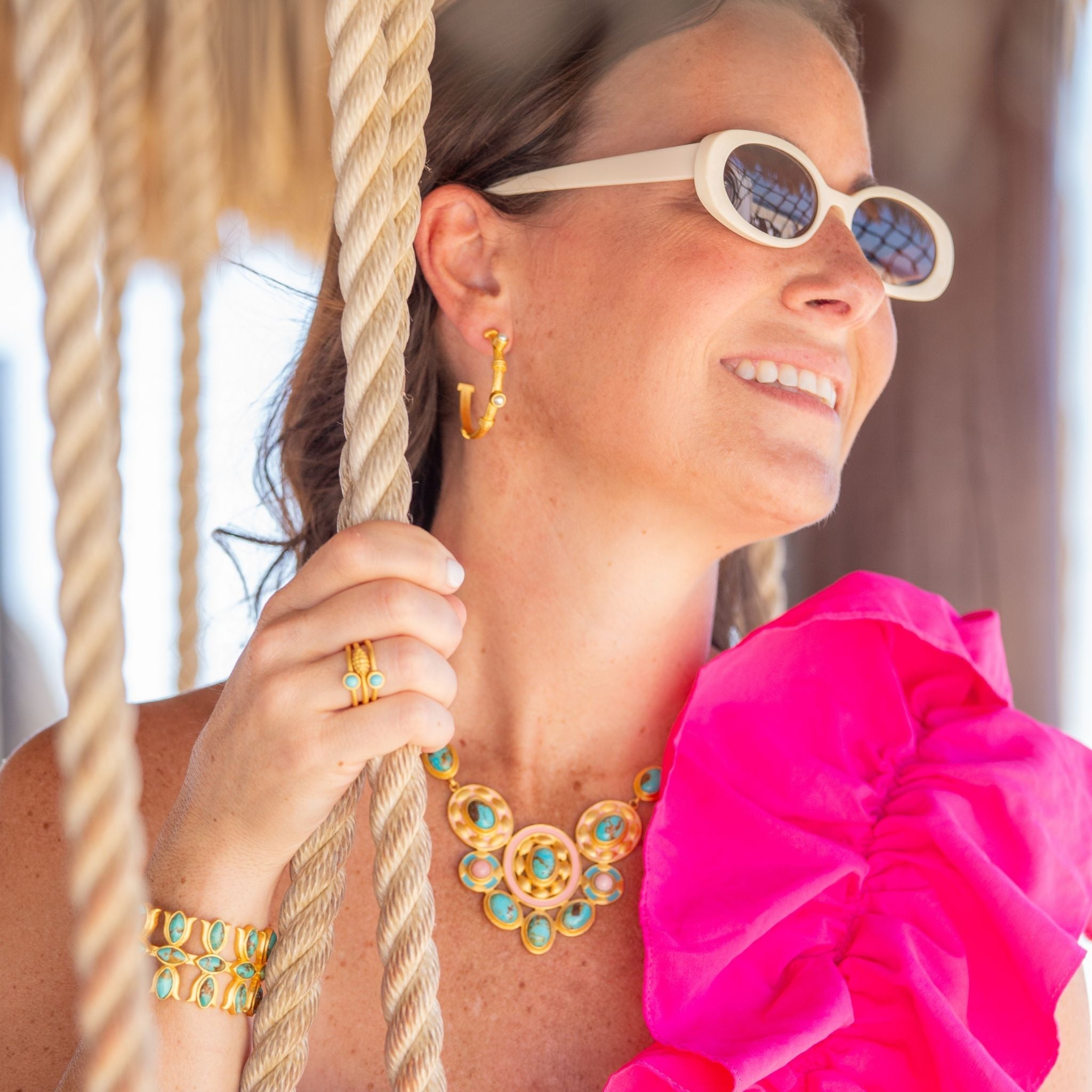 Sparkling Shore Hoop Earrings - Pearl by Christina Greene at Shirley Shoppe