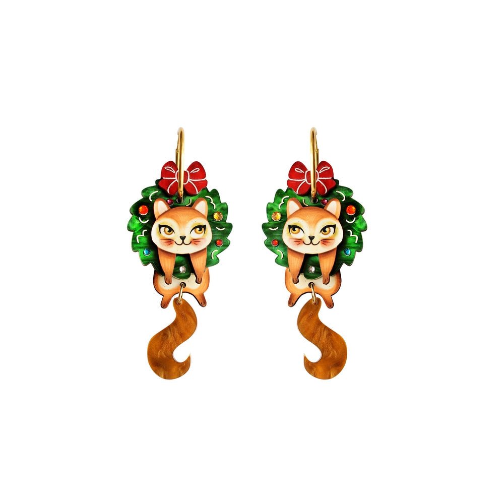 Squirrel in A Christmas Wreath Earrings by Laliblue – Retro Statement Jewelry Laliblue by Quirks! at Shirley Shoppe