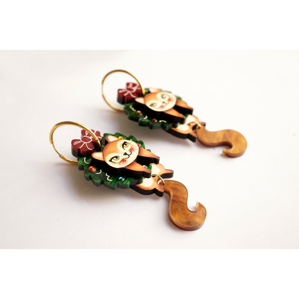 Squirrel in A Christmas Wreath Earrings by Laliblue – Retro Statement Jewelry Laliblue by Quirks! at Shirley Shoppe