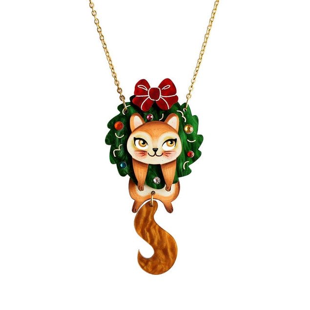 Squirrel in A Christmas Wreath Necklace by Laliblue by Quirks! at Shirley Shoppe