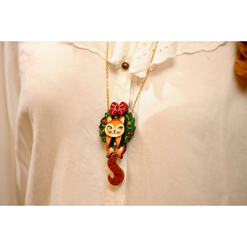 Squirrel in A Christmas Wreath Necklace by Laliblue by Quirks! at Shirley Shoppe