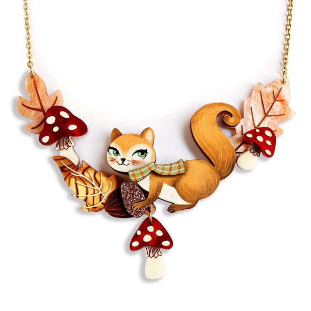 Squirrel with Mushrooms Necklace by Laliblue by Quirks! at Shirley Shoppe