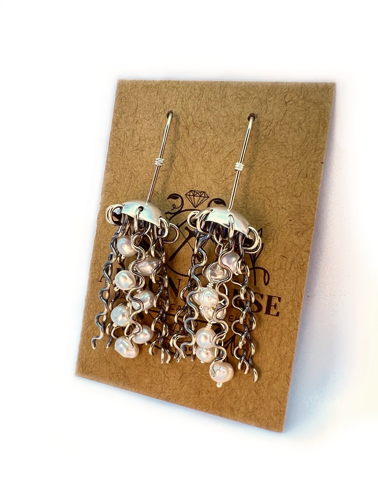 Sterling Silver Jellyfish Earrings with White Pearls by Alison Morse at Shirley Shoppe
