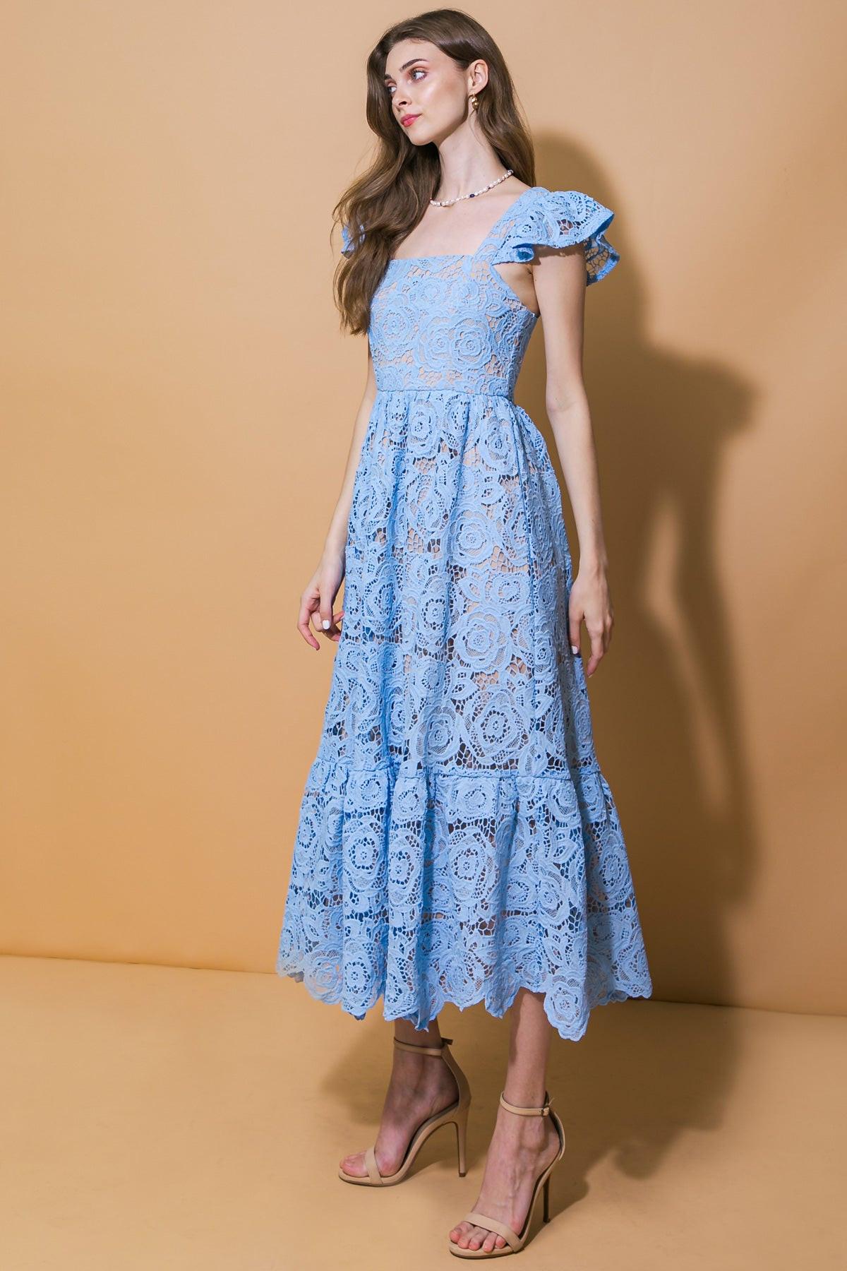 STILL THINKING LACE MIDI DRESS by Flying Tomato at Shirley Shoppe