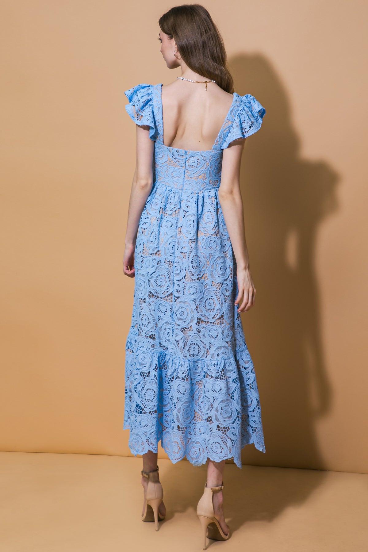 STILL THINKING LACE MIDI DRESS by Flying Tomato at Shirley Shoppe
