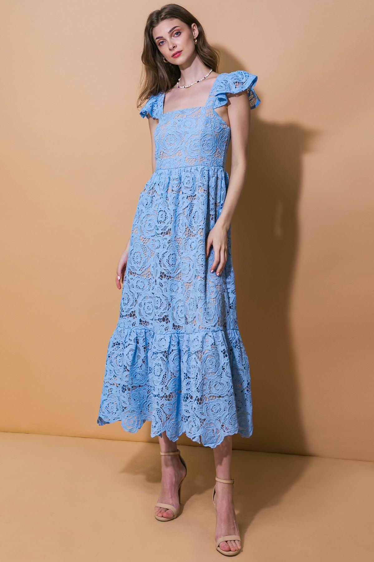 STILL THINKING LACE MIDI DRESS by Flying Tomato at Shirley Shoppe