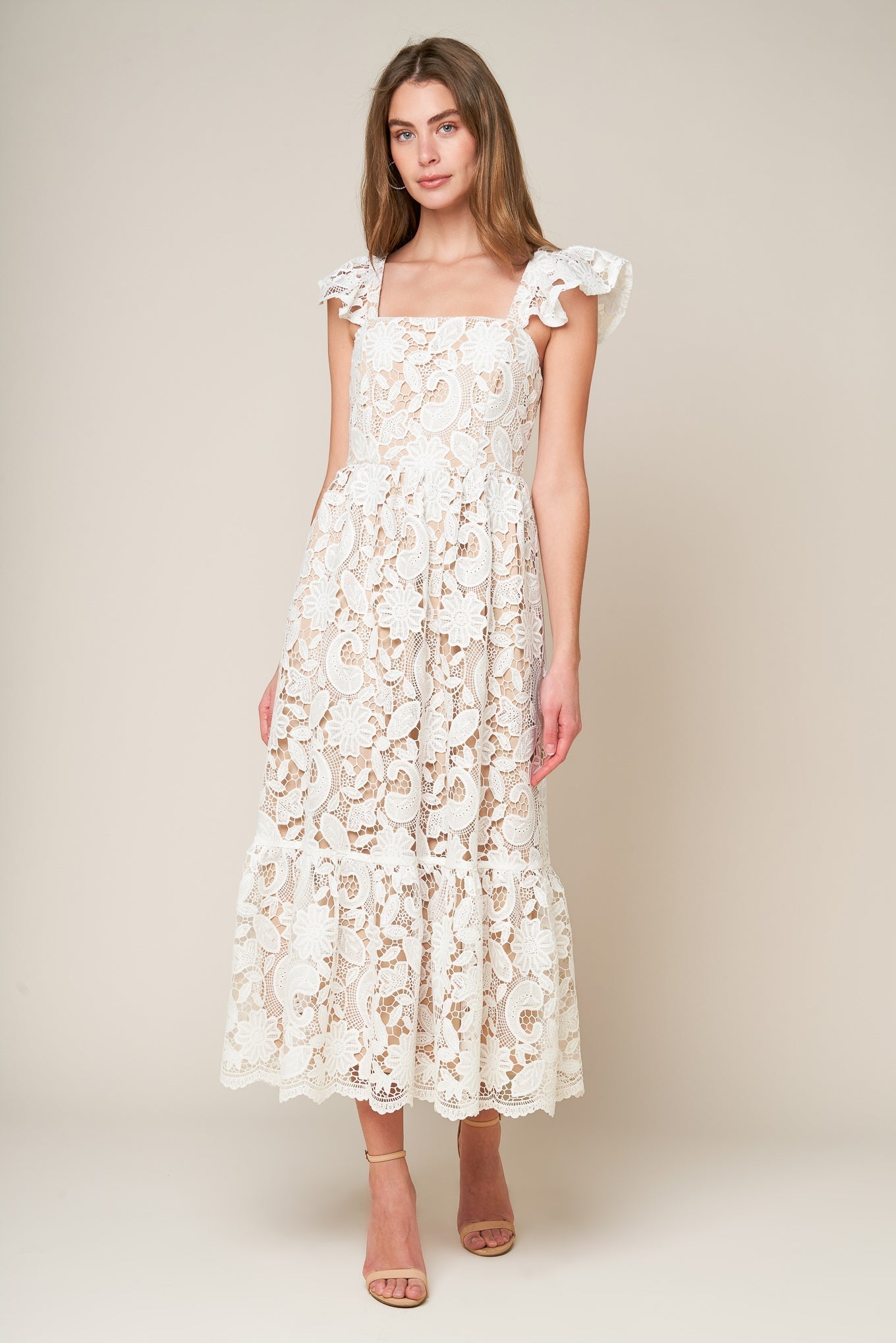 STILL THINKING LACE MIDI DRESS by Flying Tomato at Shirley Shoppe