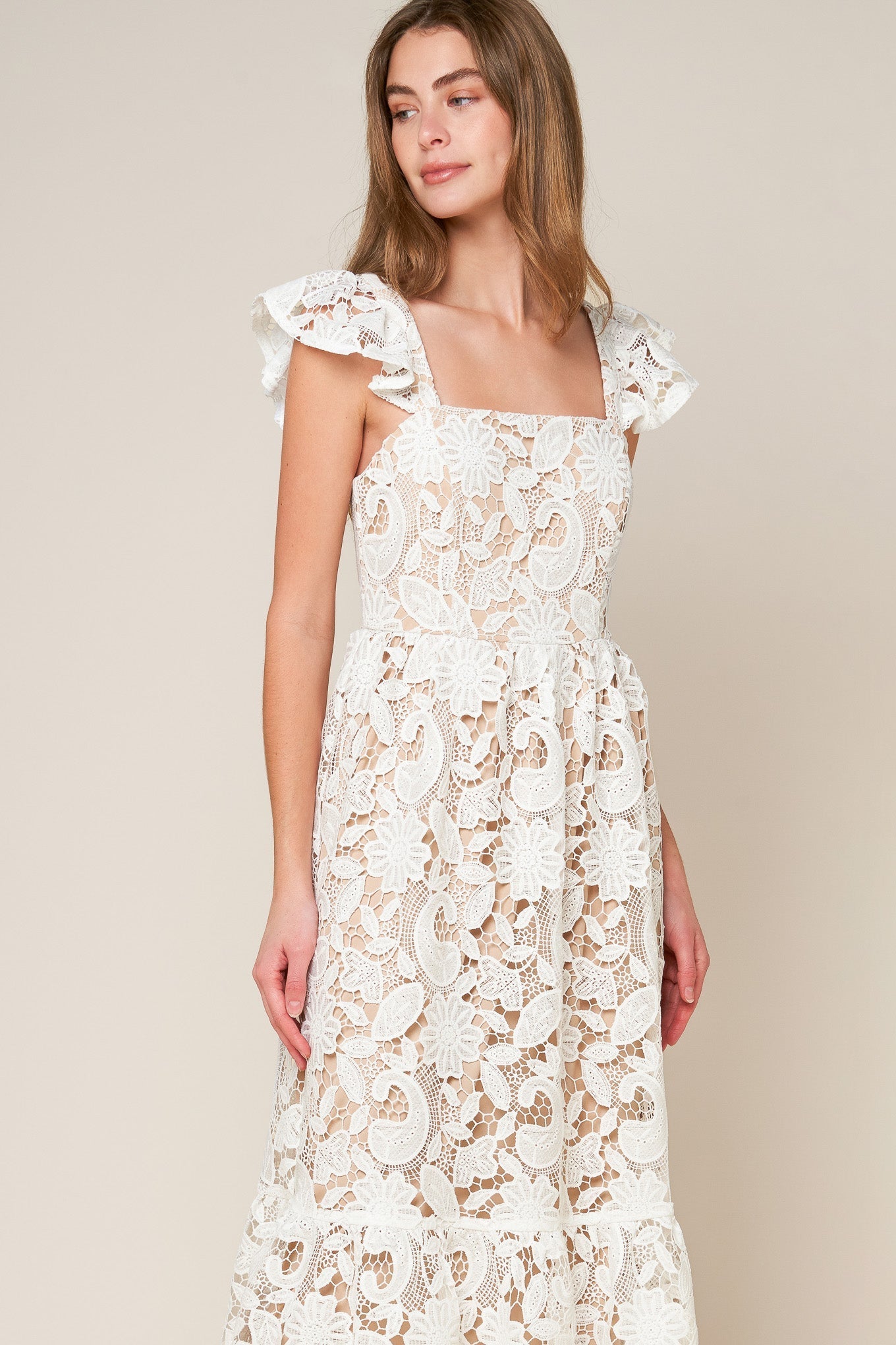 STILL THINKING LACE MIDI DRESS by Flying Tomato at Shirley Shoppe