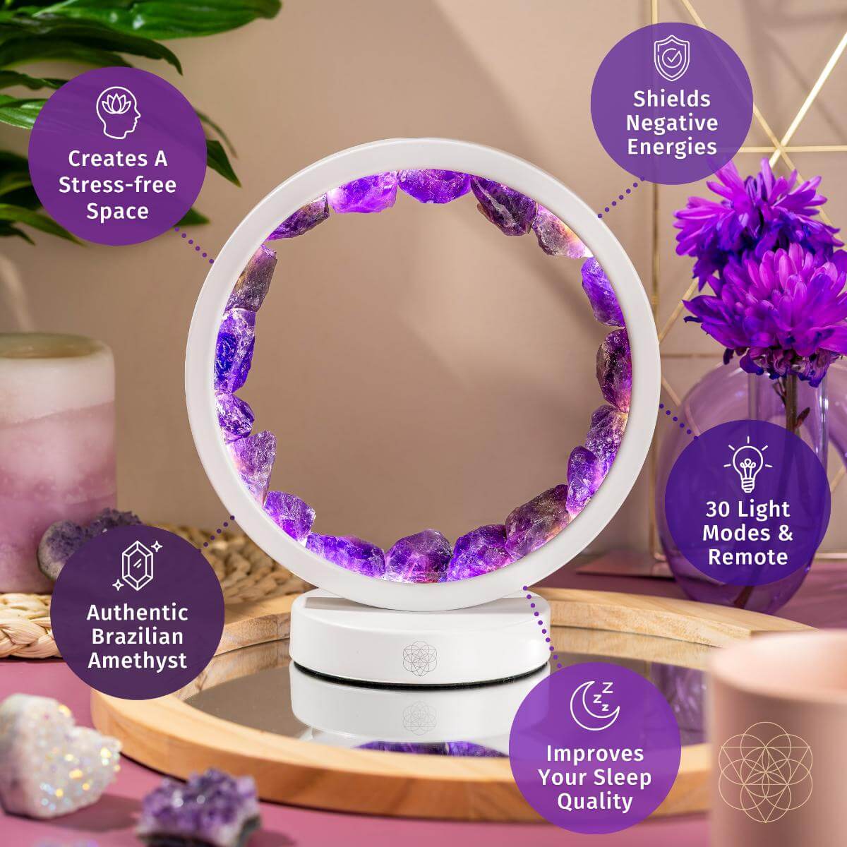 Stress Less, Sleep More – Amethyst Healing Lamp by Conscious Items at Shirley Shoppe