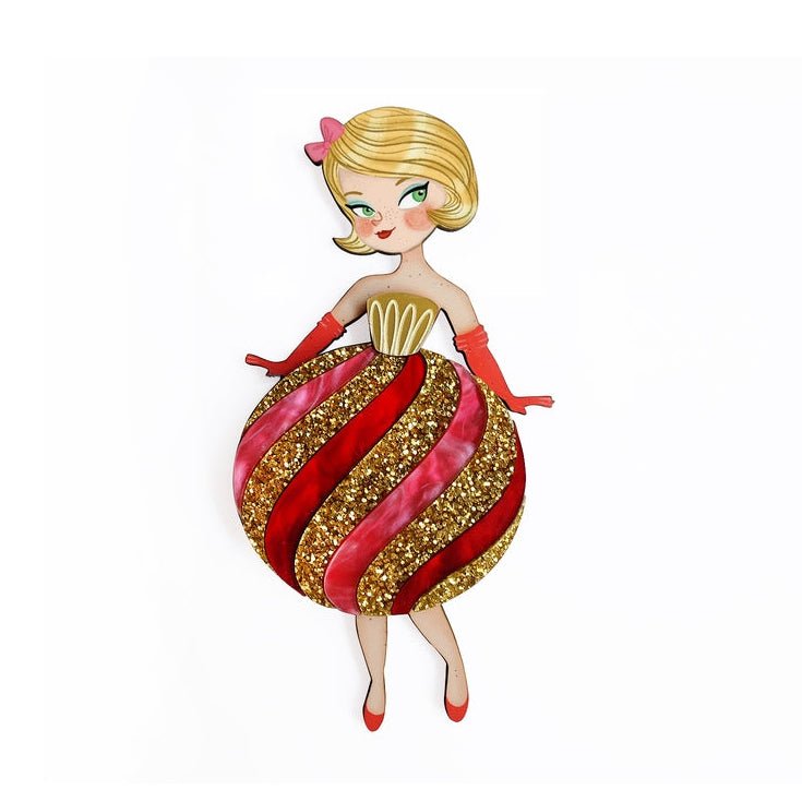 Striped Christmas Lady Ornament Brooch by Laliblue – Retro Kitschy Statement Brooch for Collectors by Quirks! at Shirley Shoppe