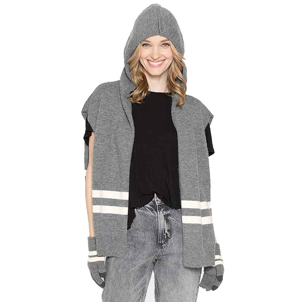 Striped Knit Hoodie Top