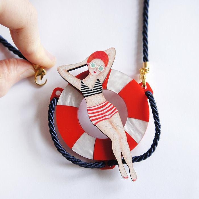 Sun Bather Pin Up Inspired Brooch and Necklace by Laliblue by Quirks! at Shirley Shoppe