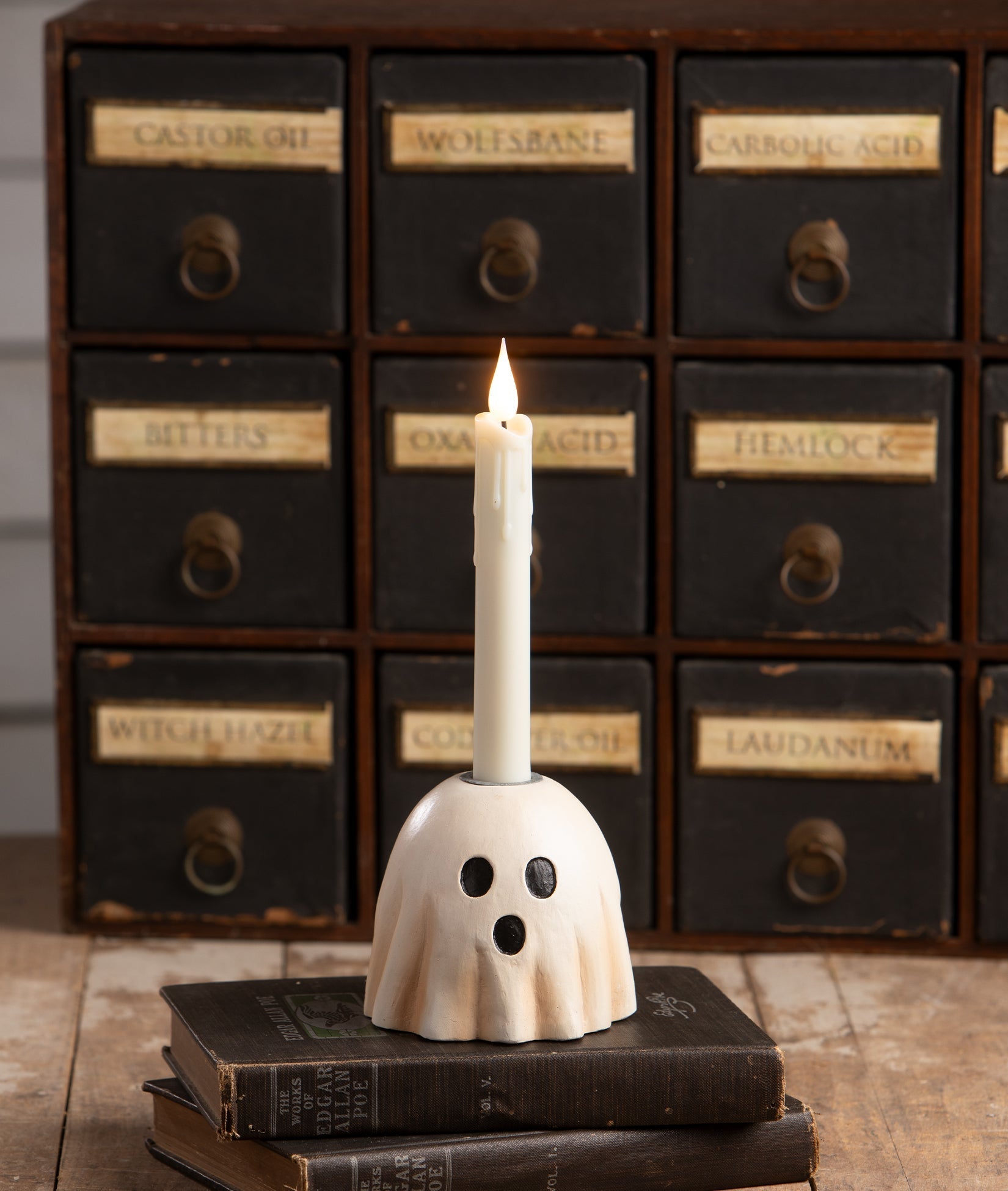Surprised Ghost Candlestick | Halloween Decor | Bethany Lowe by Quirks! at Shirley Shoppe