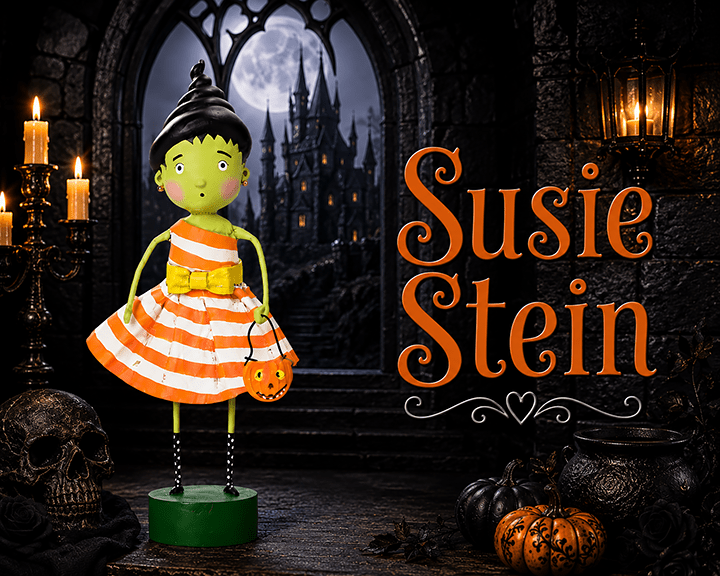 Susie Stein Halloween Figurine by Lori Mitchell — 8-Inch Poly Resin Folk Art Collectible by Quirks! at Shirley Shoppe