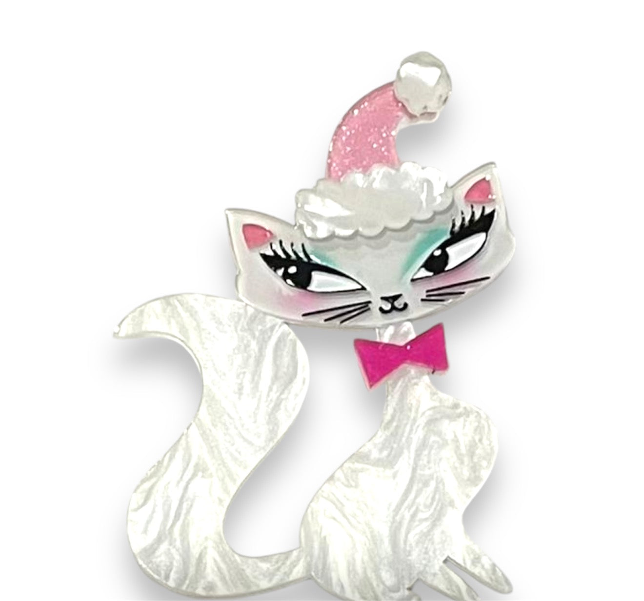 Swanky Pinkmas Kitty Brooch by Miss Fluff x Lipstick & Chrome — Pink Christmas Cat Pin