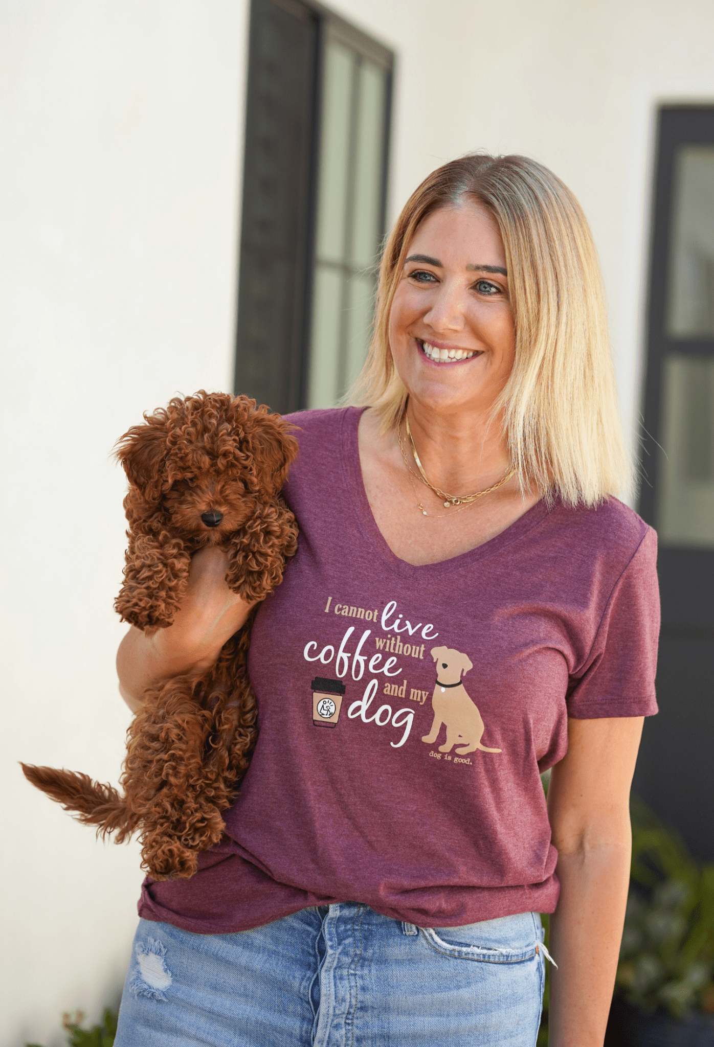 T-shirt: I Cannot Live Without Coffee and My Dog by Dog is Good at Shirley Shoppe