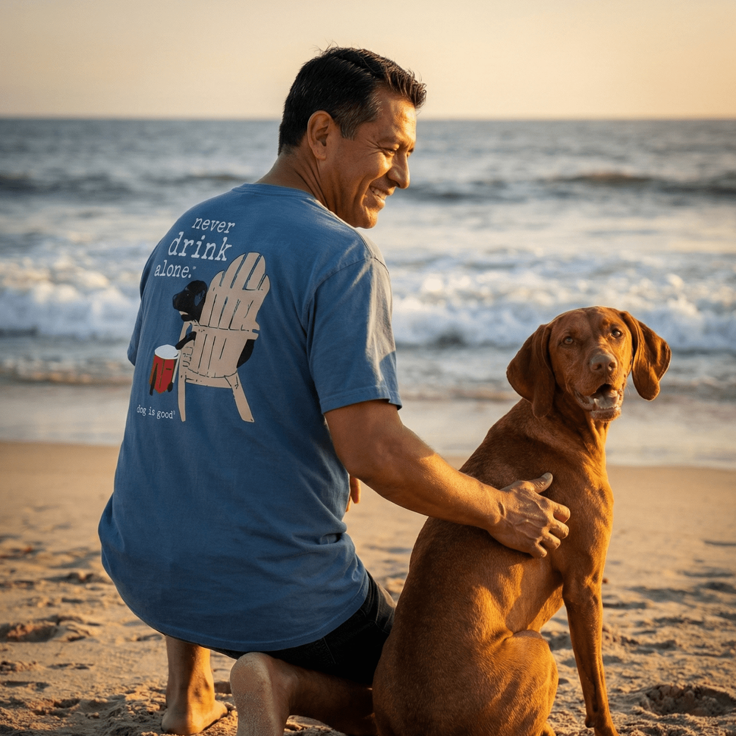 T-shirt: Never Drink Alone by Dog is Good at Shirley Shoppe