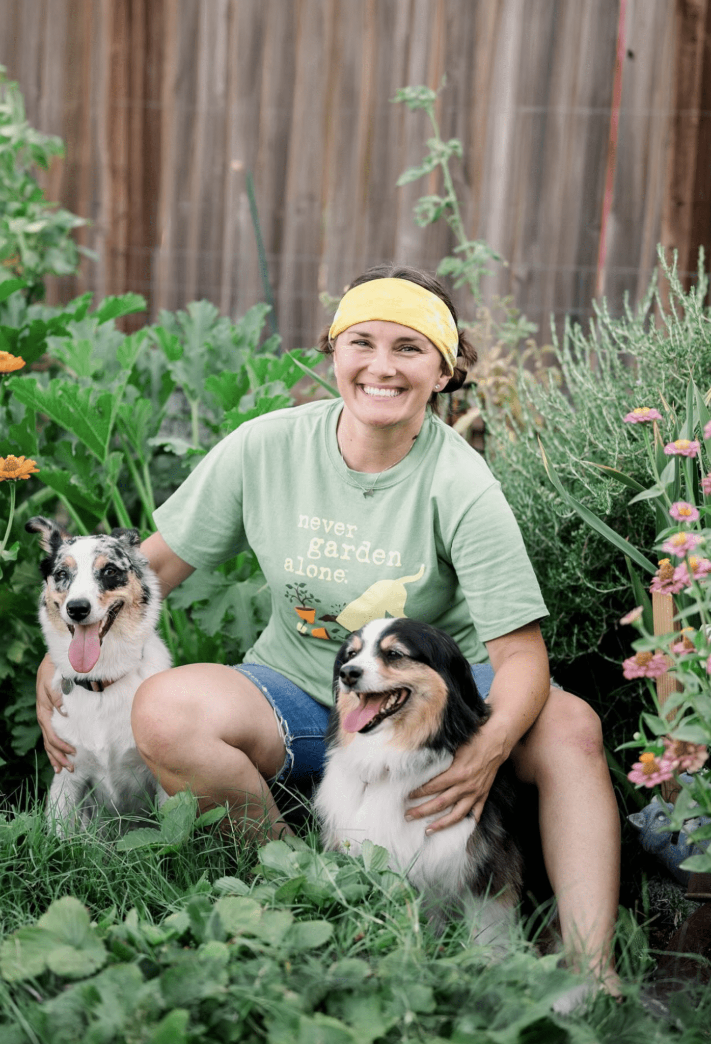 T-shirt: Never Garden Alone Flo Blue by Dog is Good at Shirley Shoppe