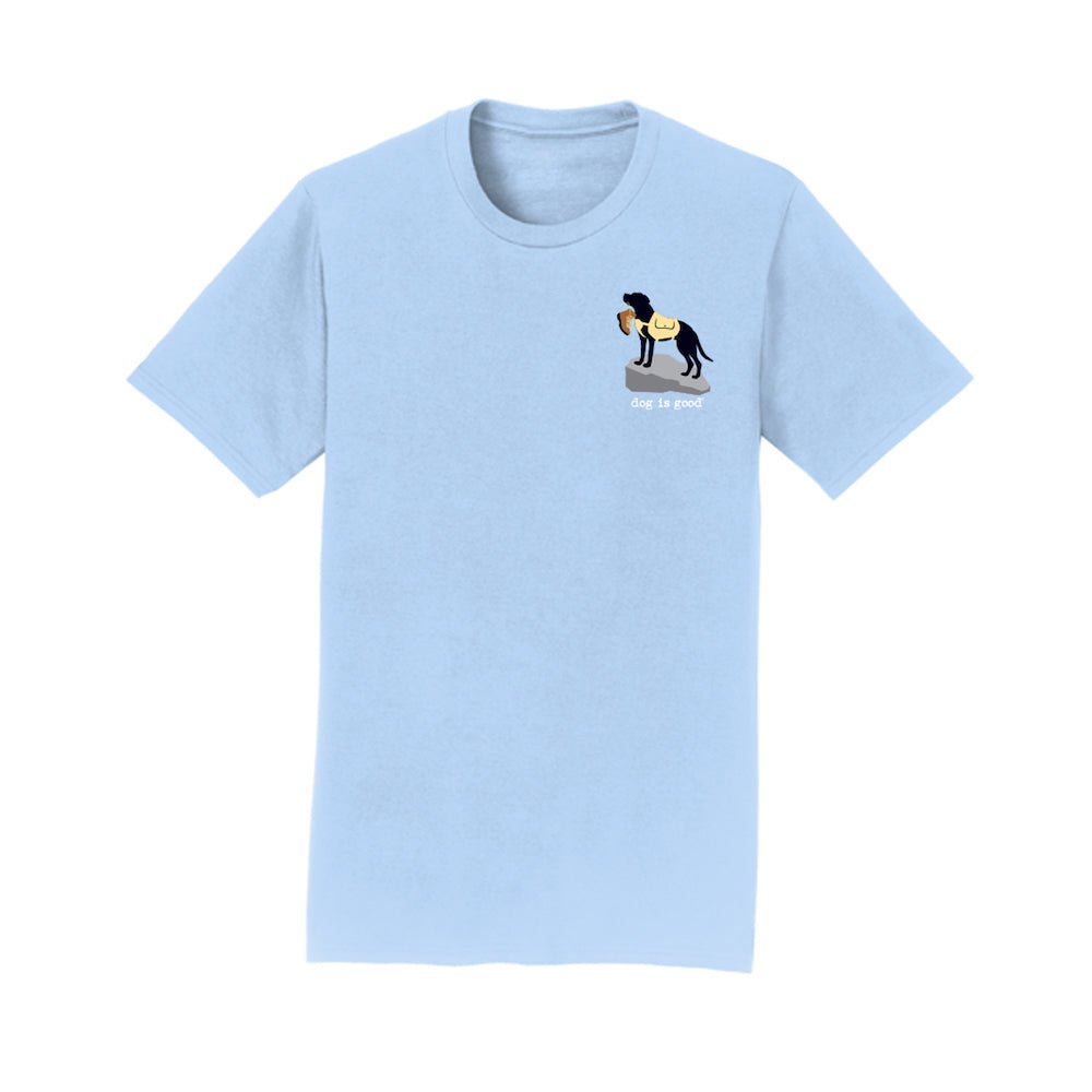 T-shirt: Never Hike Alone (Light Blue) by Dog is Good at Shirley Shoppe