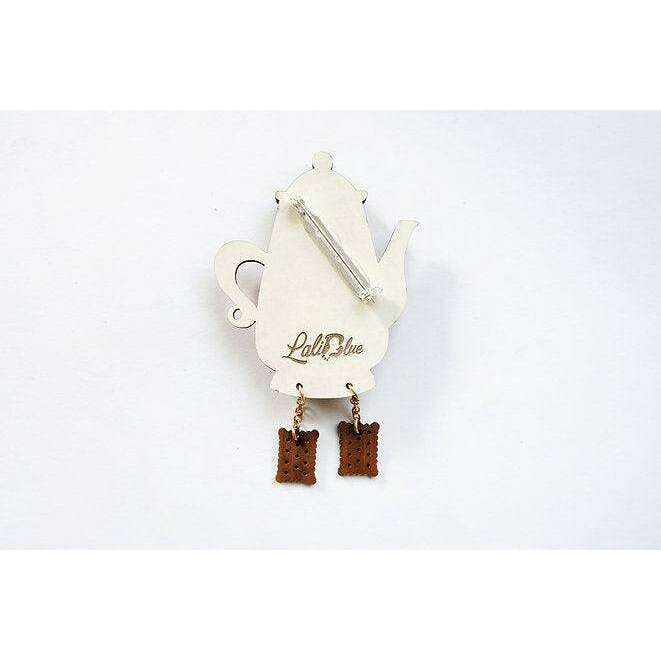 Teapot Clock Brooch by Laliblue