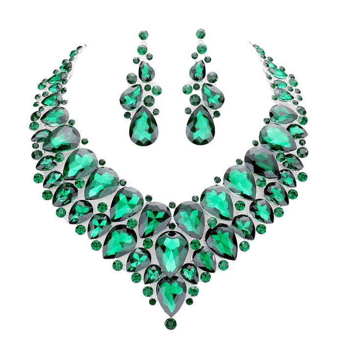 Teardrop Cluster Rhinestone Collar Necklace Earrings Set