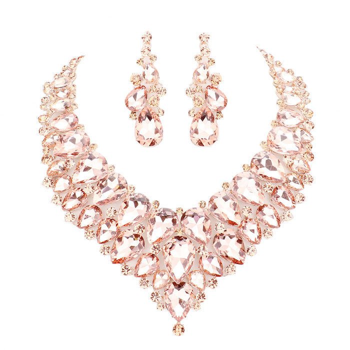 Teardrop Cluster Rhinestone Collar Necklace Earrings Set