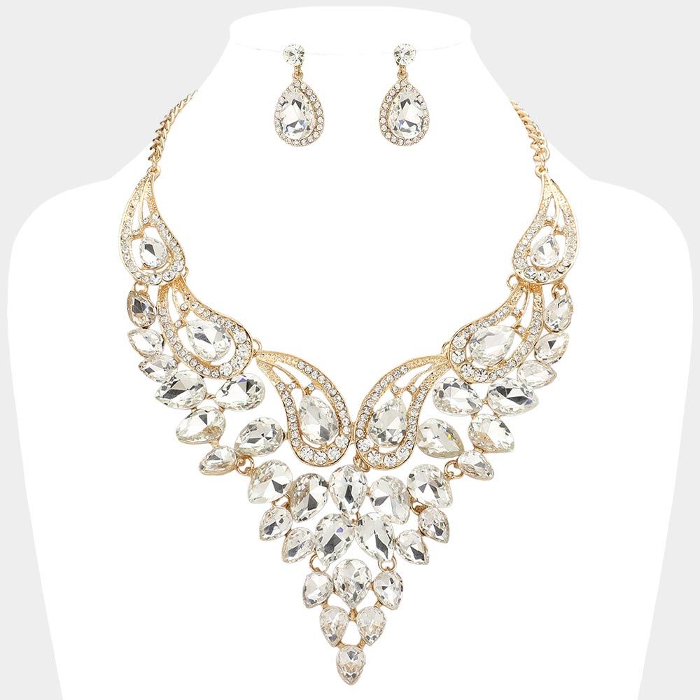 Teardrop Stone Cluster Evening Bib Necklace