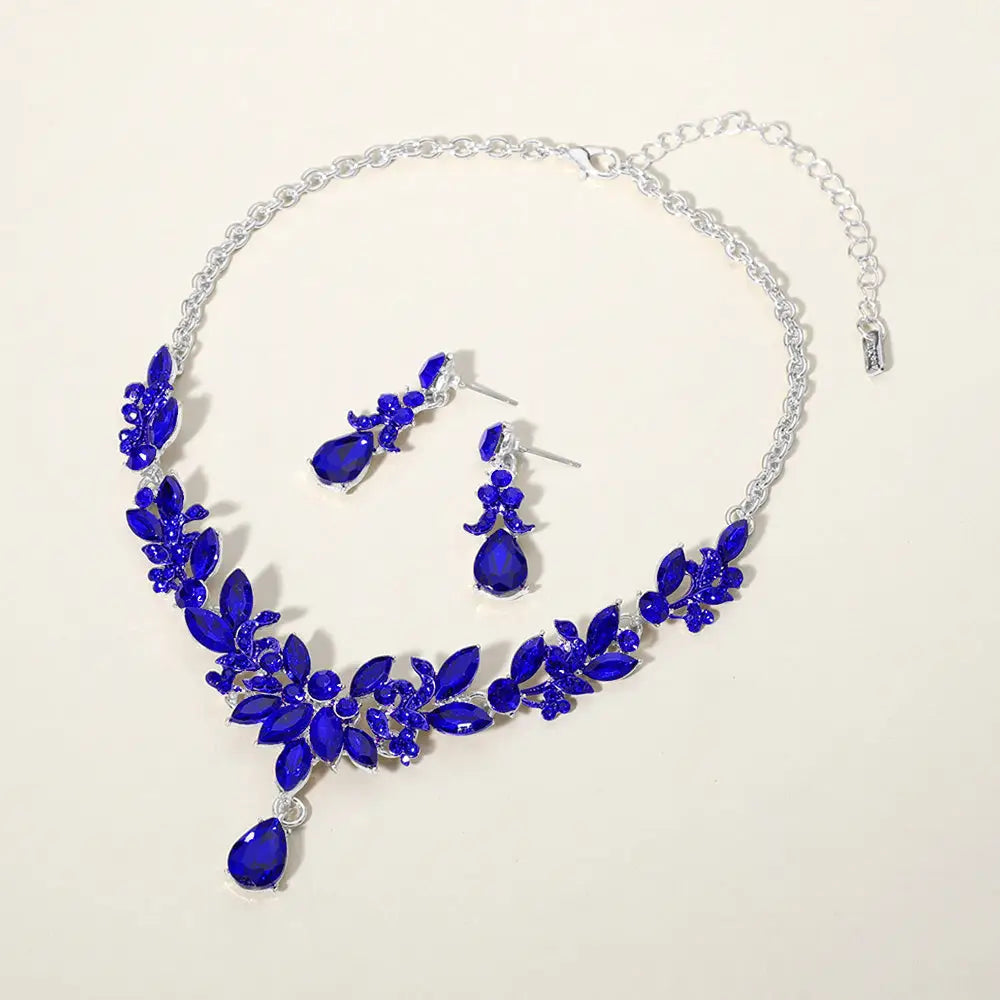 Teardrop Stone Cluster Pointed Marquise Stone Cluster Embellished Evening Necklace