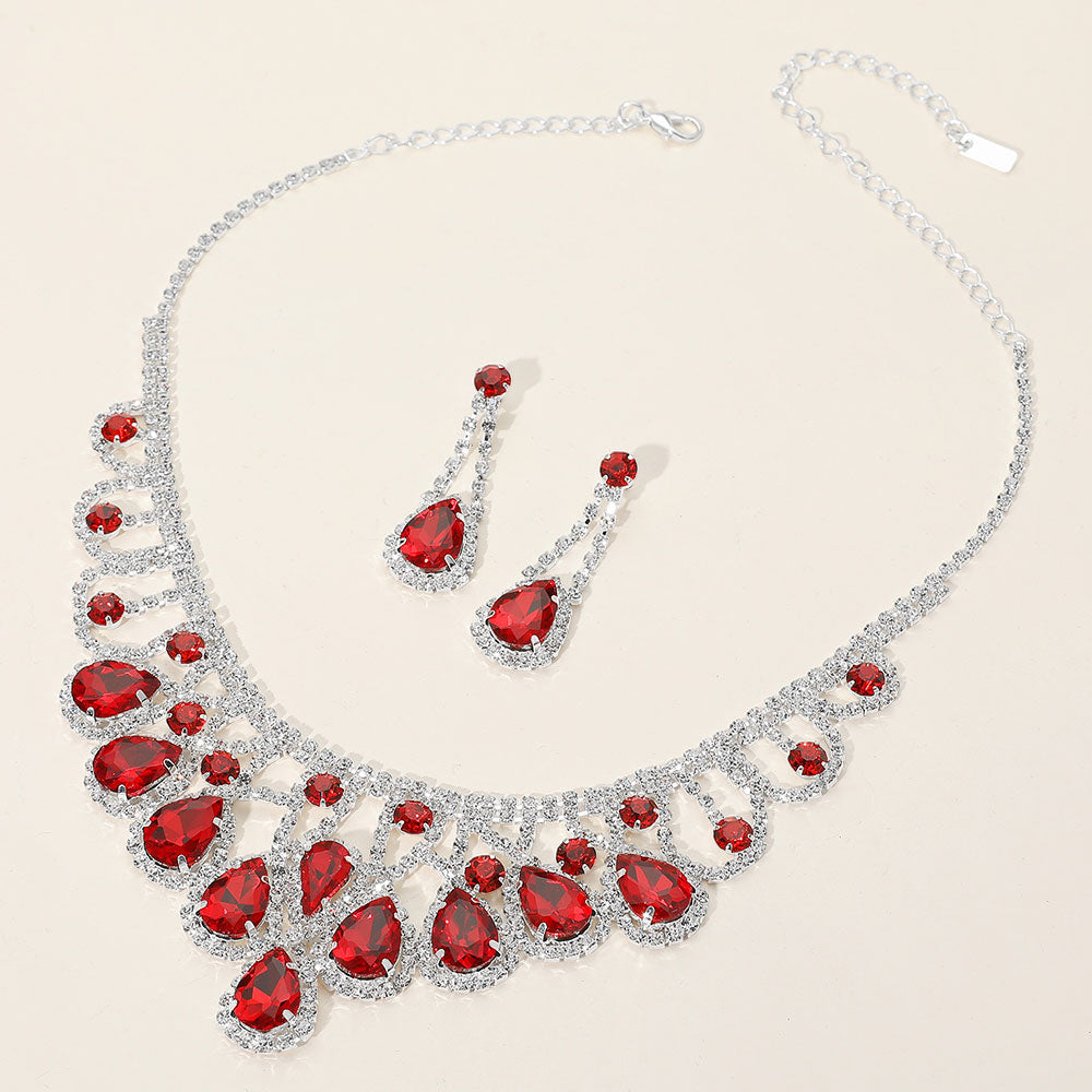 Teardrop Stone Embellished Rhinestone Paved Collar Necklace