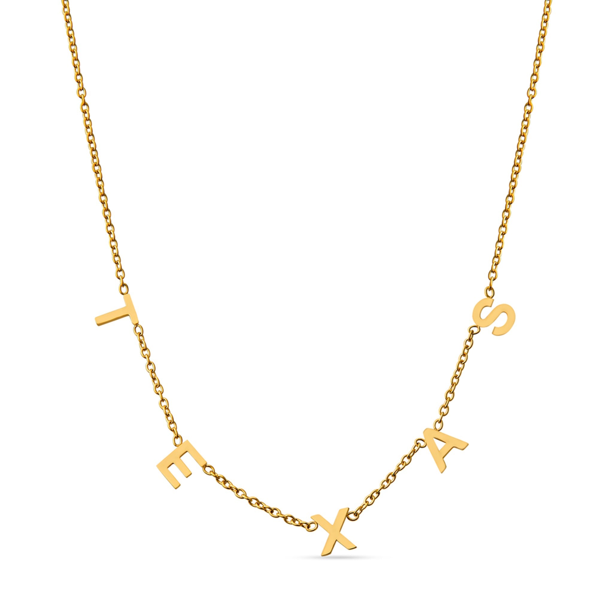 Texas 18K Gold Letter Necklace by Christina Greene at Shirley Shoppe