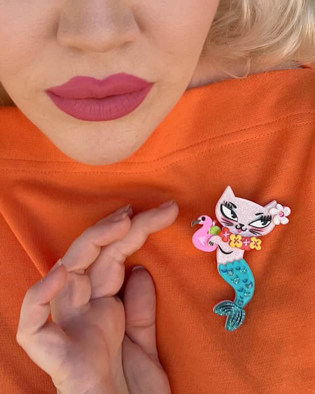 Tiki Merkitty Brooch by Miss Fluff x Lipstick & Chrome by Quirks! at Shirley Shoppe
