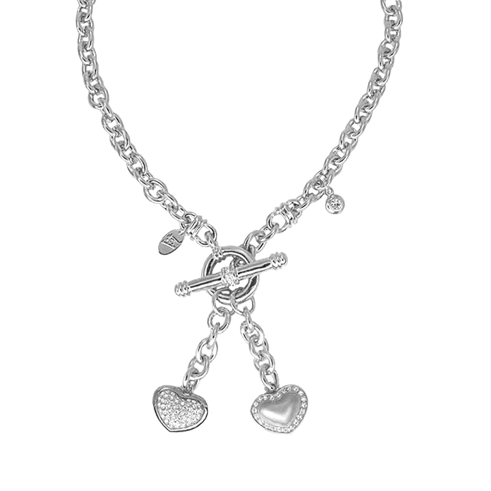 Double Heart Necklace — Pavé & Polished Toggle