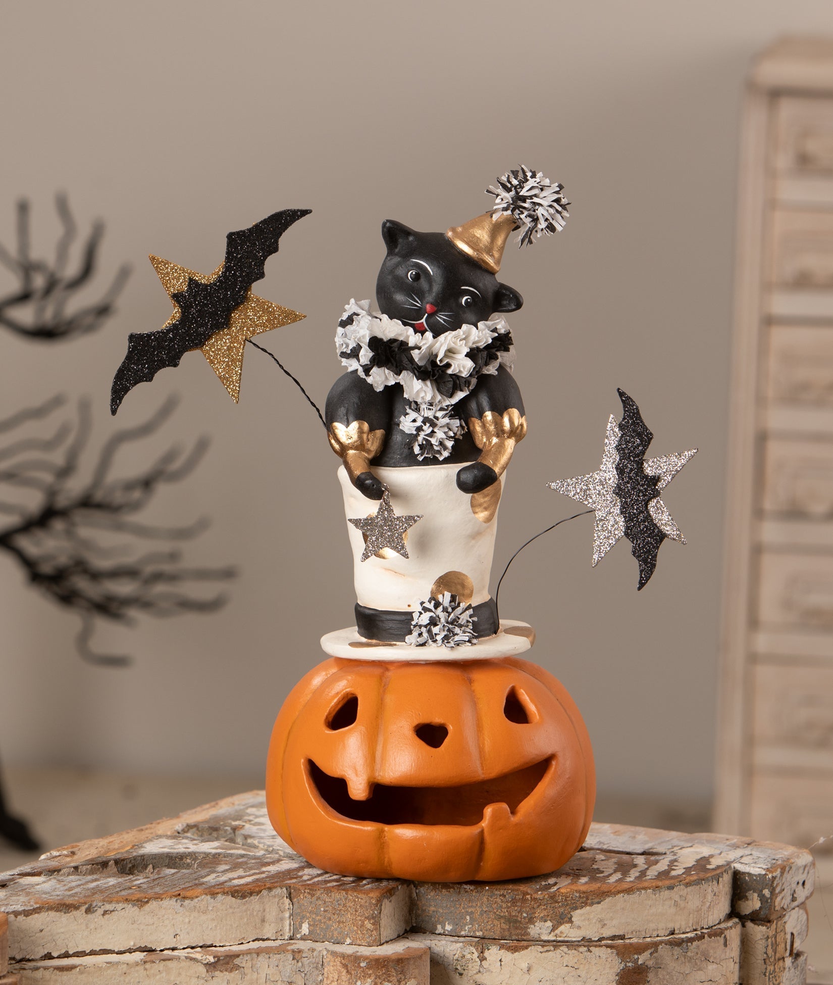 Top Hat Jack with Cat | Halloween Decor | Bethany Lowe by Quirks! at Shirley Shoppe