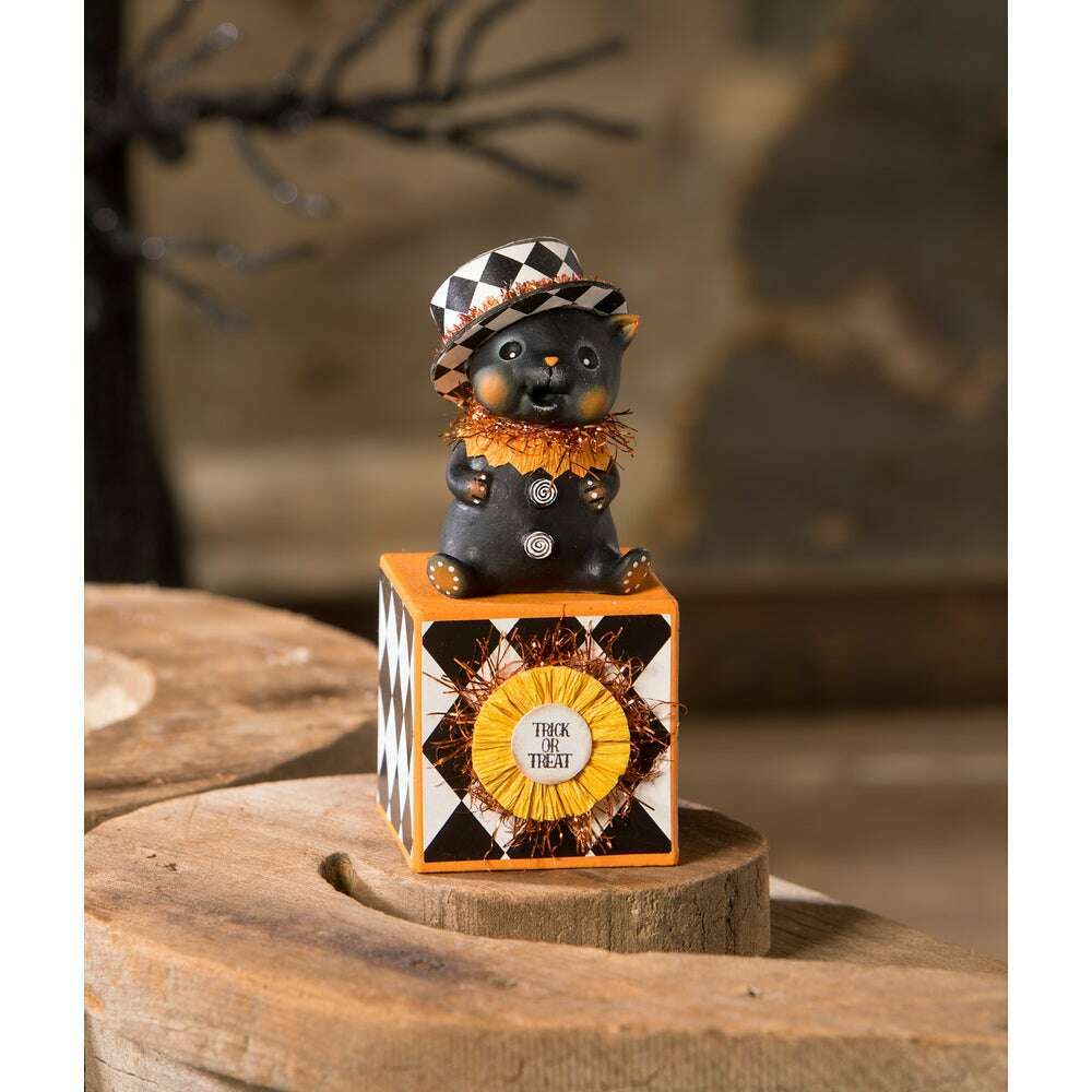 Top Hat Kitty on Block by Bethany Lowe Designs