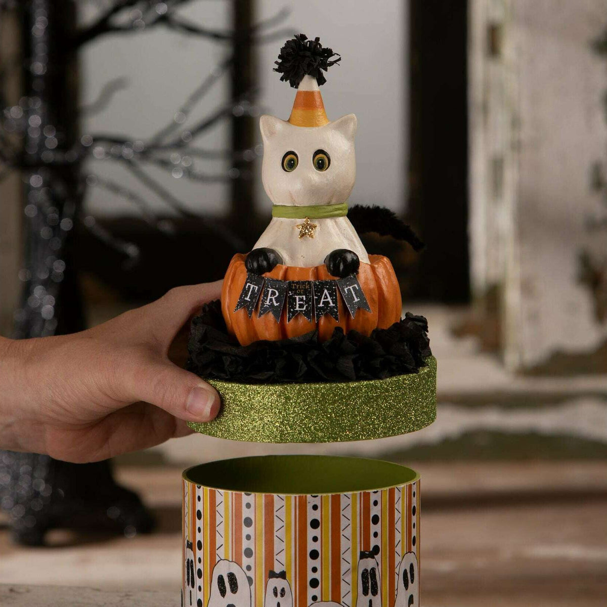 Treat Casper on Box Halloween Decor by Bethany Lowe Designs
