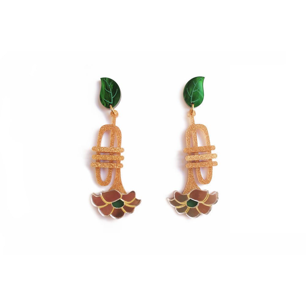 Trumpet with flower earrings by Laliblue by Quirks! at Shirley Shoppe