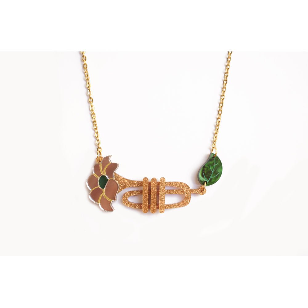 Trumpet with flower necklaces by Laliblue by Quirks! at Shirley Shoppe