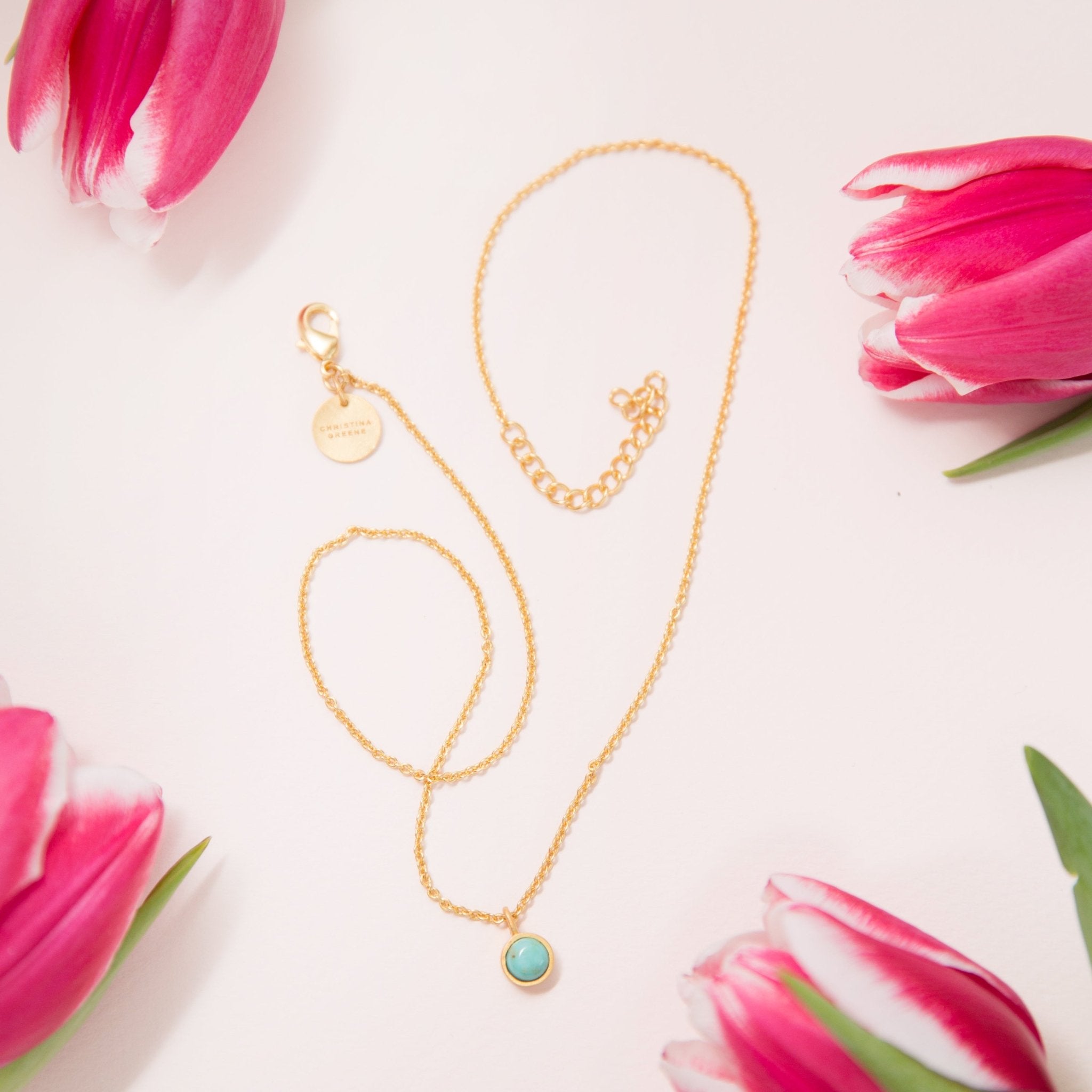 Turquoise Dainty Pendant Necklace by Christina Greene at Shirley Shoppe