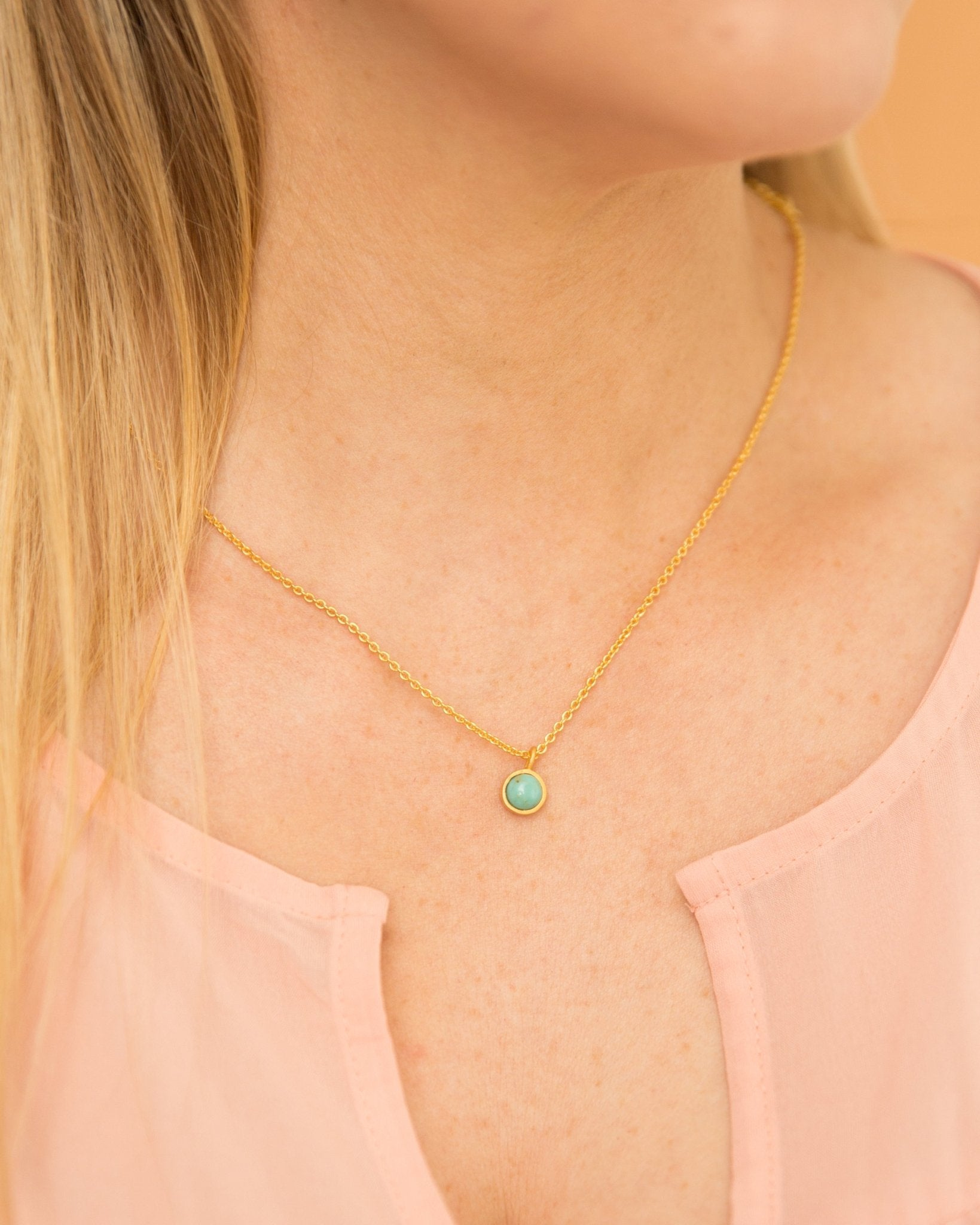 Turquoise Dainty Pendant Necklace by Christina Greene at Shirley Shoppe