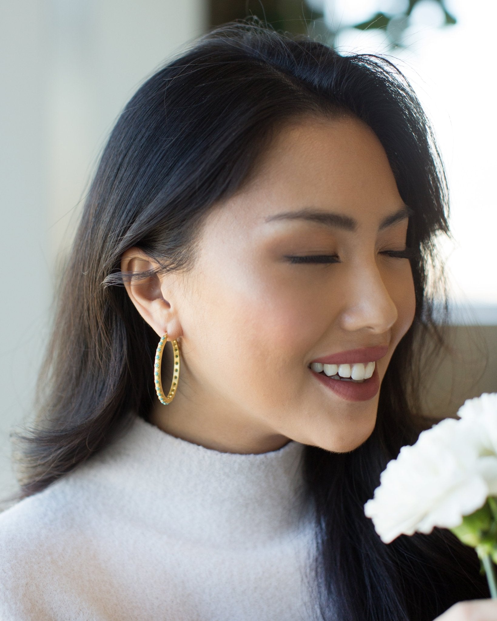 Turquoise Hoop Earrings by Christina Greene at Shirley Shoppe