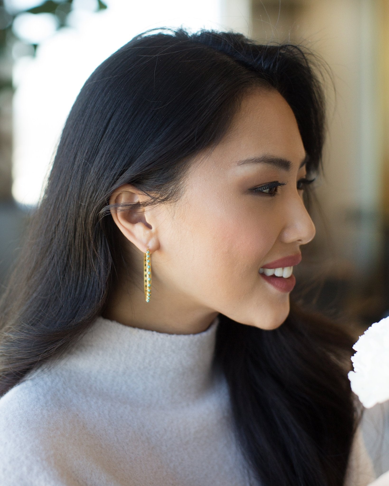 Turquoise Hoop Earrings by Christina Greene at Shirley Shoppe