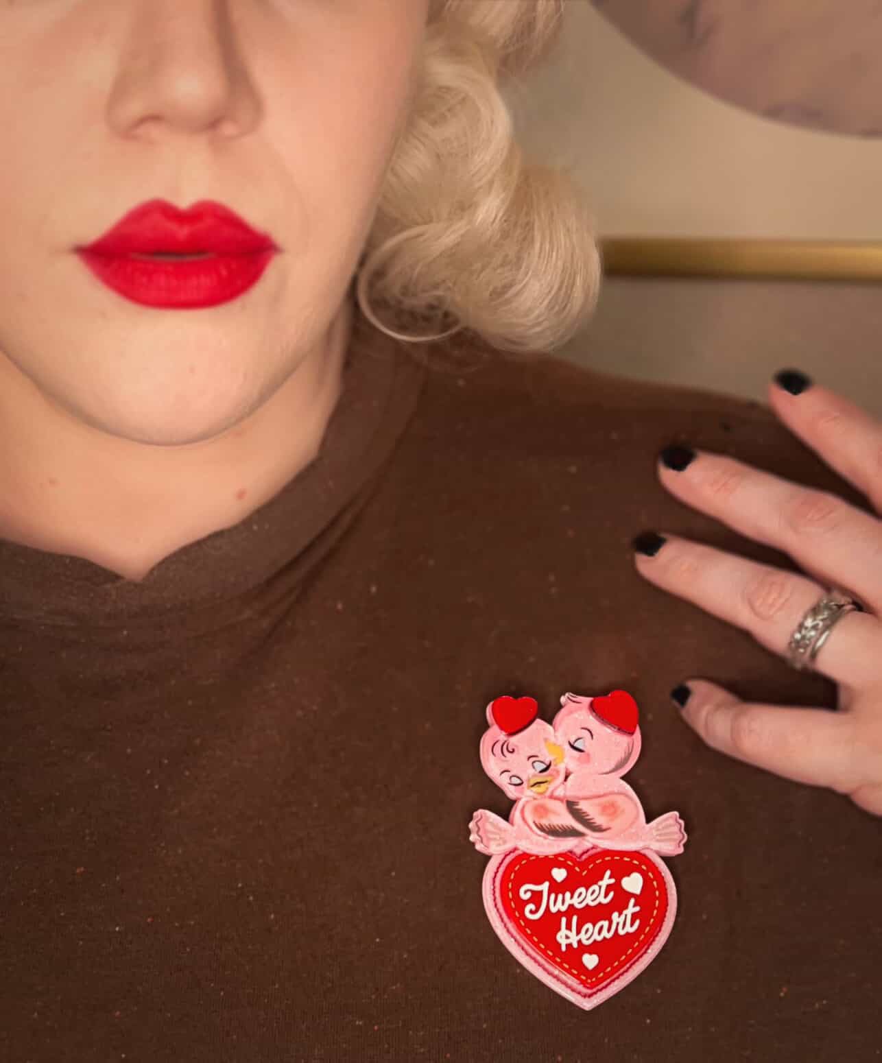 Tweet Heart Brooch by 50's Vintage Dame x Lipstick & Chrome by Quirks! at Shirley Shoppe