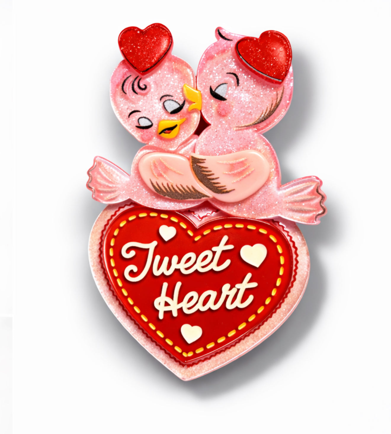 Tweet Heart Brooch by 50's Vintage Dame x Lipstick & Chrome — Retro Valentine Bird Pin