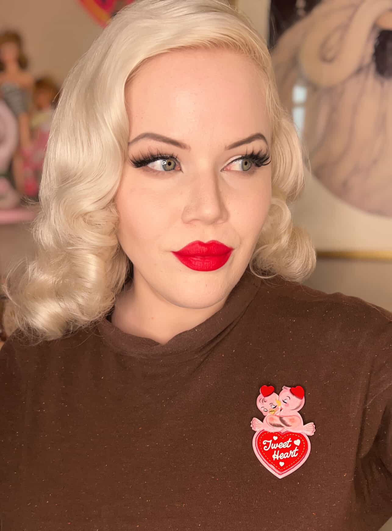Tweet Heart Brooch by 50's Vintage Dame x Lipstick & Chrome — Retro Valentine Bird Pin