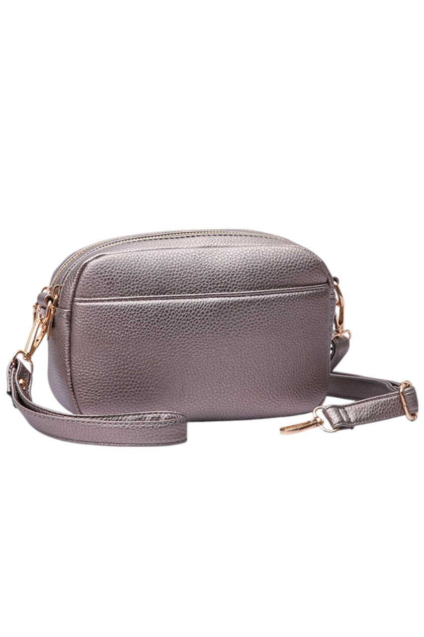 Two Zipper Solid PU Crossbody Bag