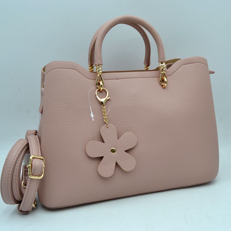 Elegant Top Handle Satchel Bag with Detachable Shoulder Strap and Floral Charm
