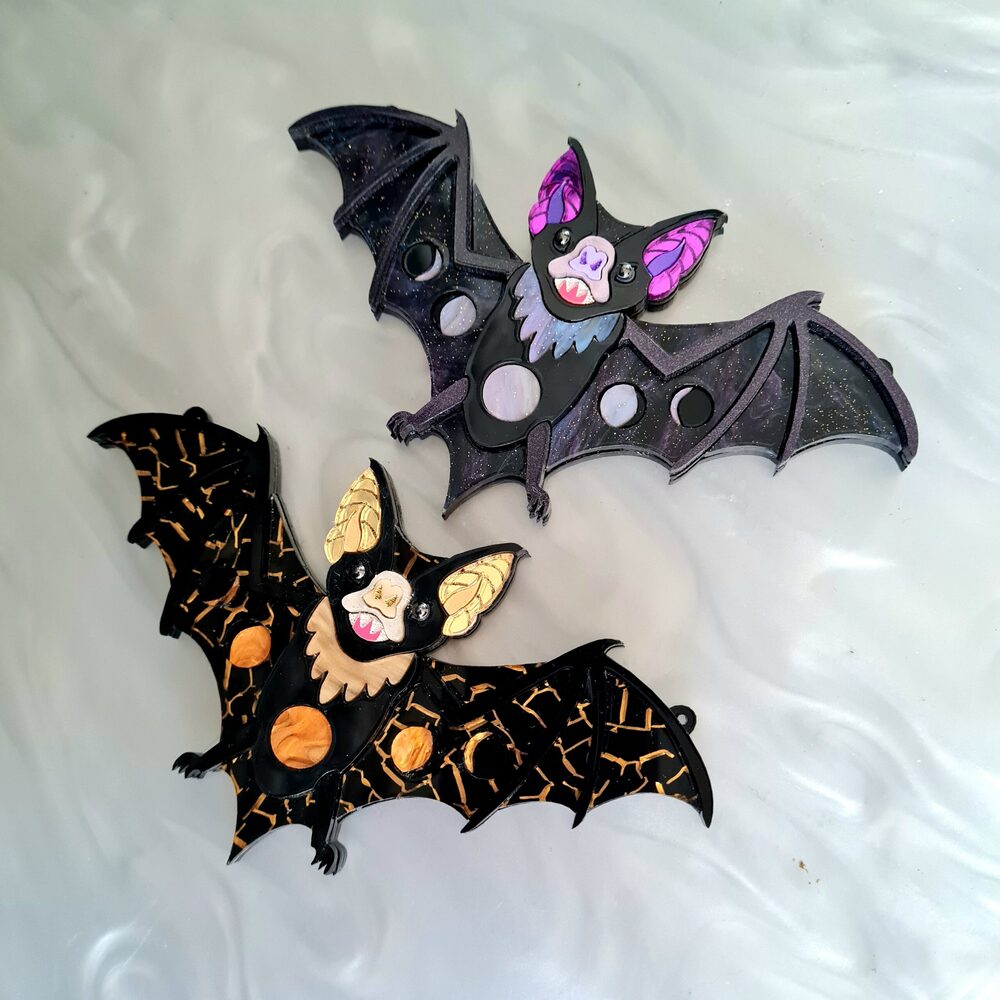 Vampire Bat Statement Necklace PURPLE GALAXY by Cherryloco by Quirks! at Shirley Shoppe
